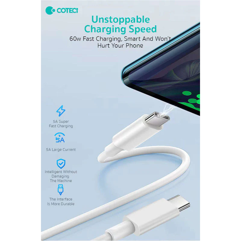 COTECi USB-C to USB-C TPE 60W Fast Charging Cable 1M - Image 2