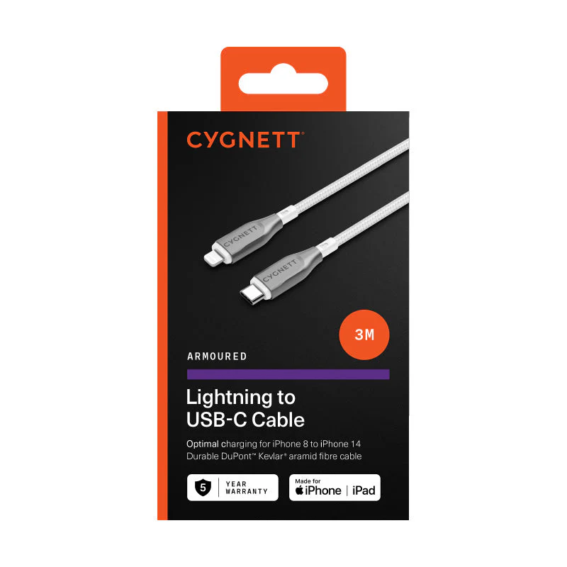 Cygnett CY4672PCCCL Armoured Lightning To USB-C Cable 3m (White) - Image 2
