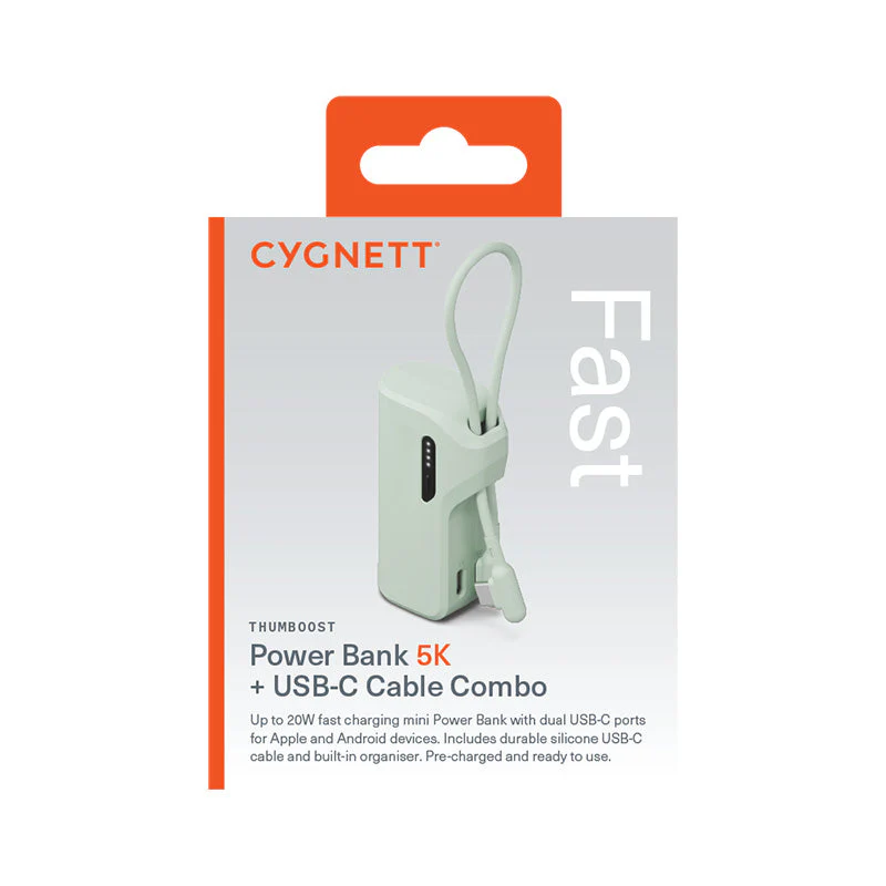 Cygnett Thumboost 5K Powerbank Built-in Cable (Mint) - Image 7