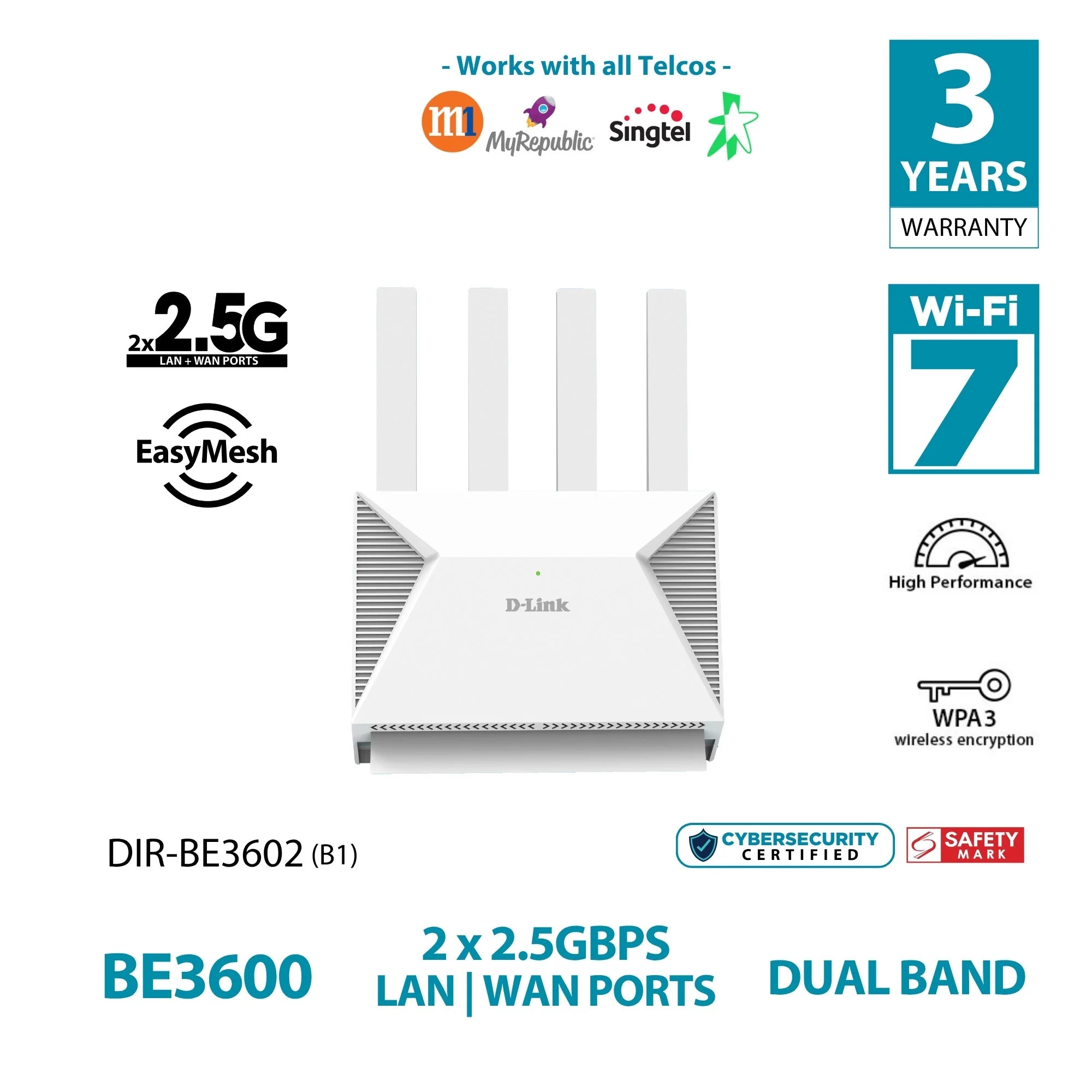 D-Link DIR-BE3602 WiFi 7 BE3600 Dual-Band 2.5G Mesh Router - Image 8