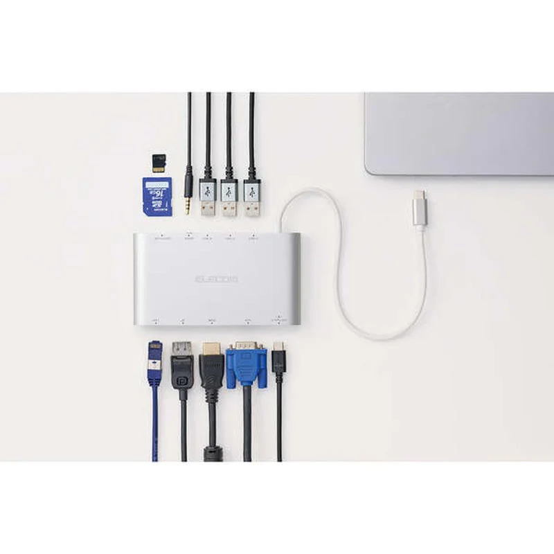 Elecom DST-C28SV 11 in 1 Docking Station HDMI/DP/VGA/3X USB3.2(Gen 1)/Lan Port/SD & Micro SD PD100W - Image 2