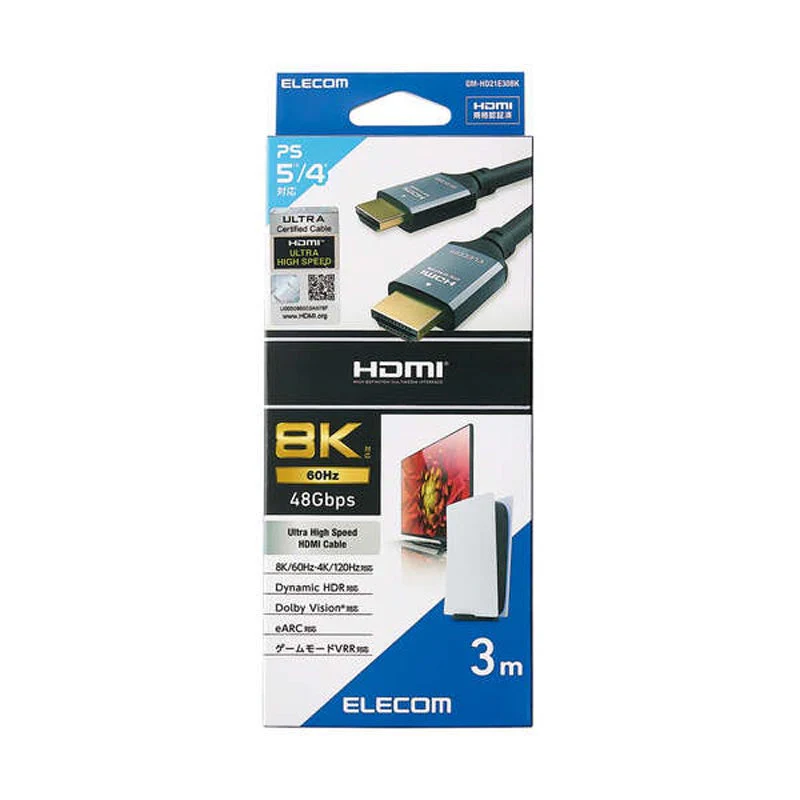 Elecom GM-HD21E30BK HDMI Cable Ultra High Speed 8K 60Hz 3M (Black) - Image 3