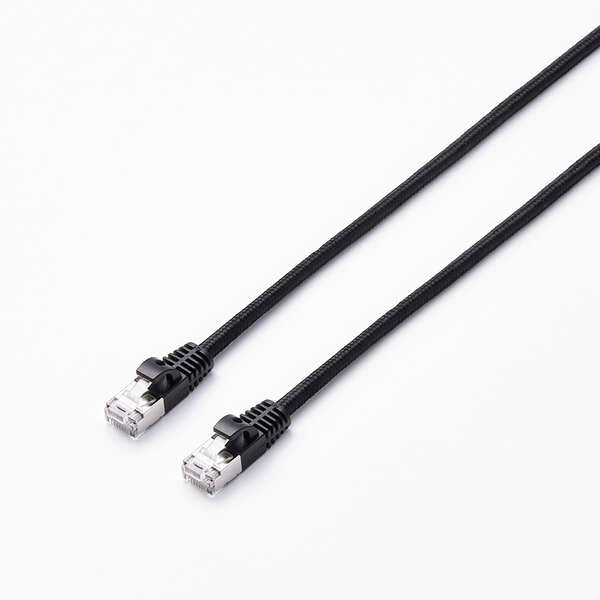 Elecom LD-OCM/BK100 Cat 8 LAN Cable Mesh 10M Black - Image 3