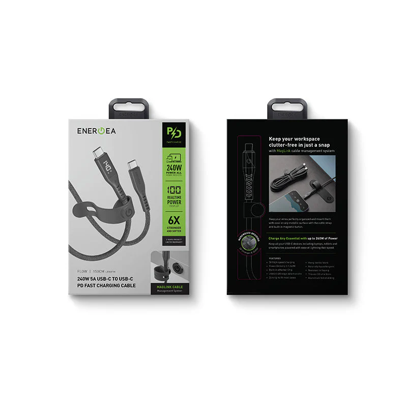 Energea Flow 240W Display USBC-C 1.5M Cable w MCT (Black) - Image 4