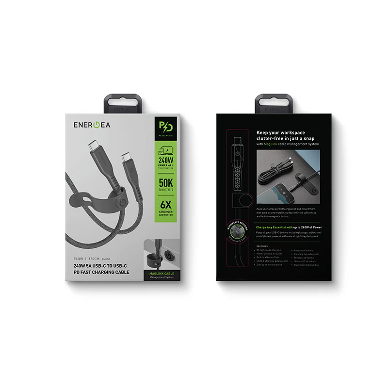 Energea Flow 240W USBC-C 1.5m Cable w Cable Tie (Black) - Image 2