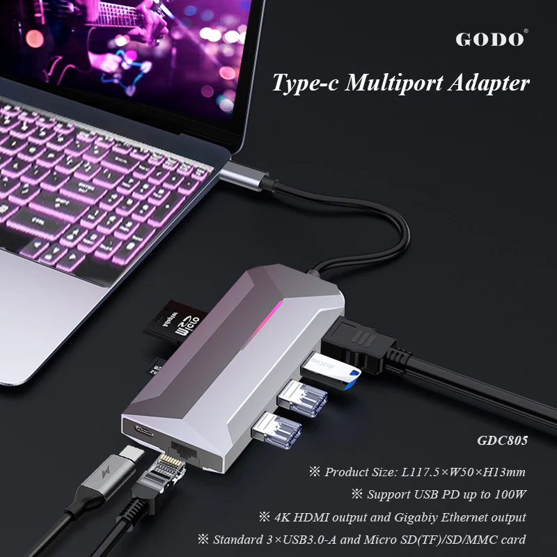 Godo GDC805 8-in-1 RGB Hub - Image 3