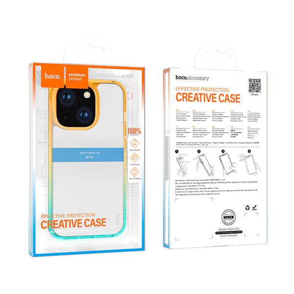 Hoco Crystal Color Skin Feel Case For iPhone 14 (Orange Green)