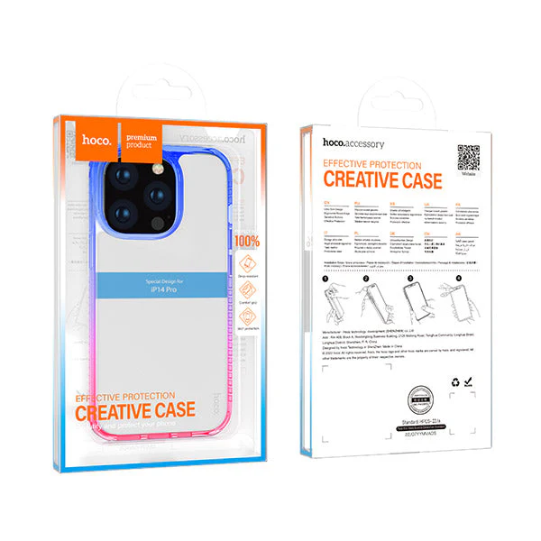 Hoco Crystal Color Skin Feel Case For iPhone 14 Pro (Blue Purple Red)