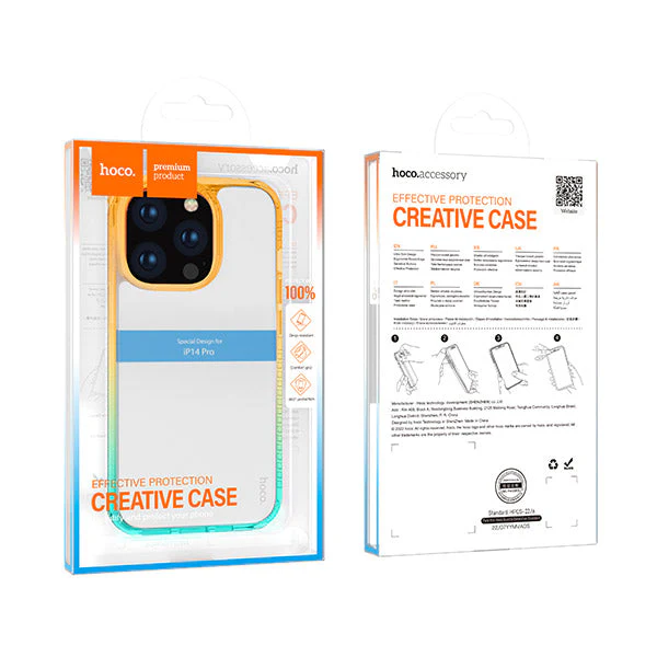 Hoco Crystal Color Skin Feel Case For iPhone 14 Pro (Orange Green)