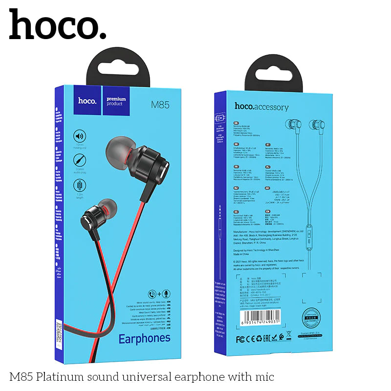 Hoco M85 Earphone with Mic (Black) - Image 3