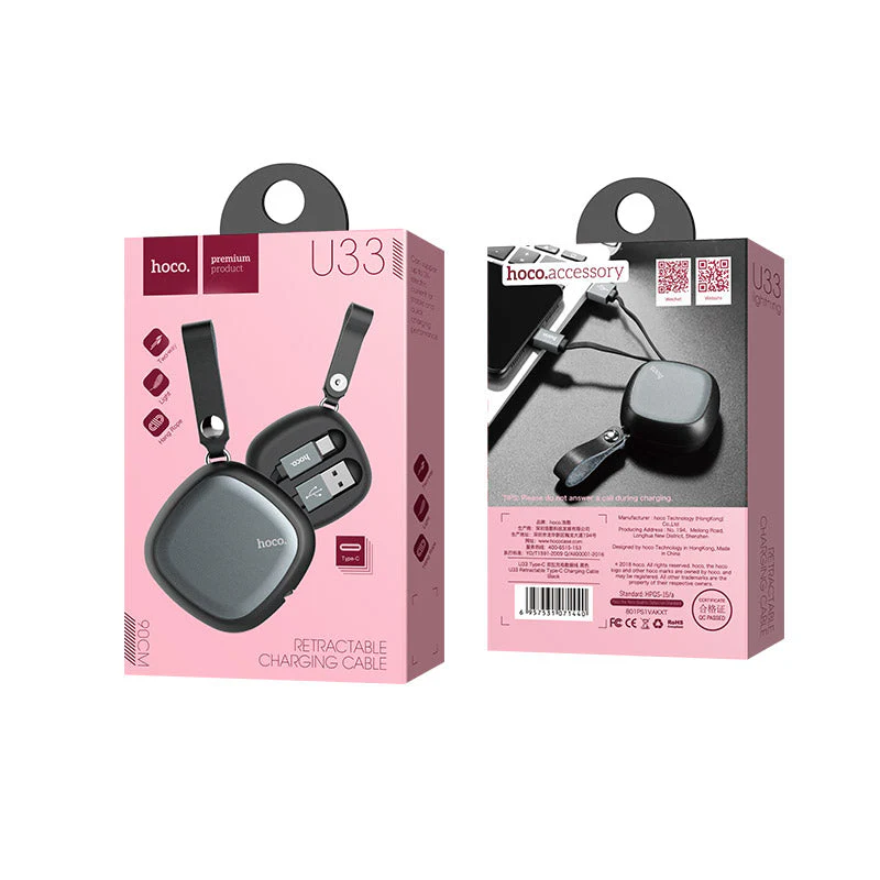 HOCO U33 Retractable USB A to Micro Charging Cable 2A 90cm Black - Image 5