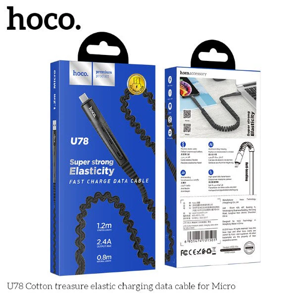 Hoco U78 Cotton USB-A to Micro Charging Cable (Black)