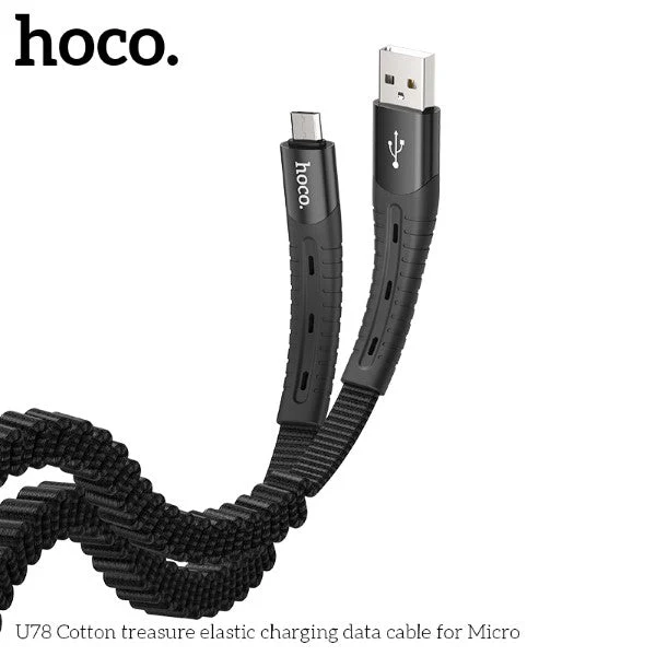 Hoco U78 Cotton USB-A to Micro Charging Cable (Black) - Image 4
