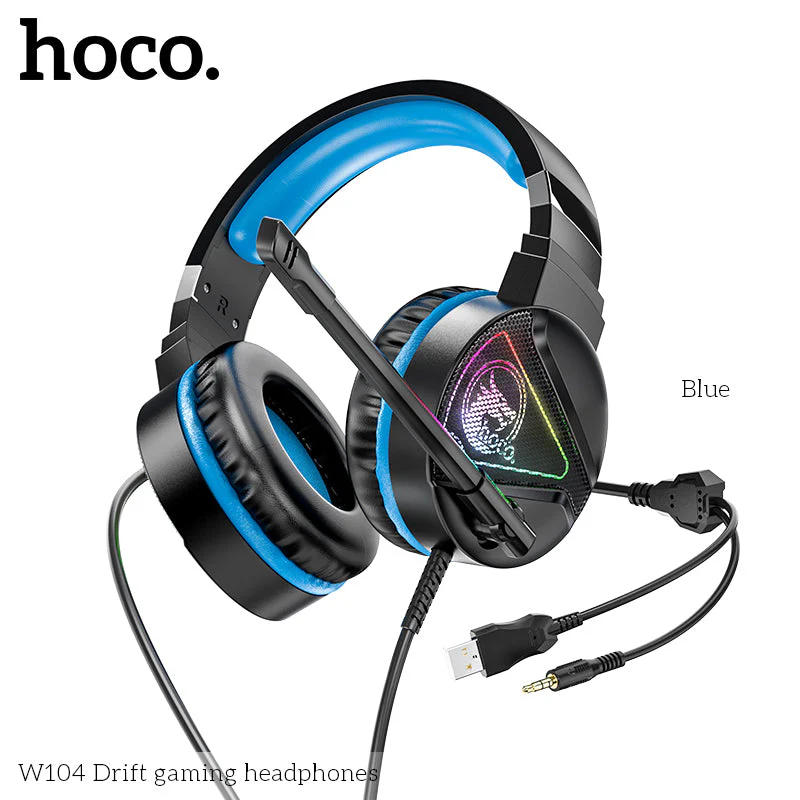 Hoco W104 Drift Gaming Headphone Blue+Black - Image 2