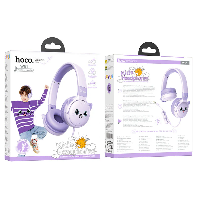 Hoco W61 Voice Wired Headphones for Children (Deam Purple) - Image 3