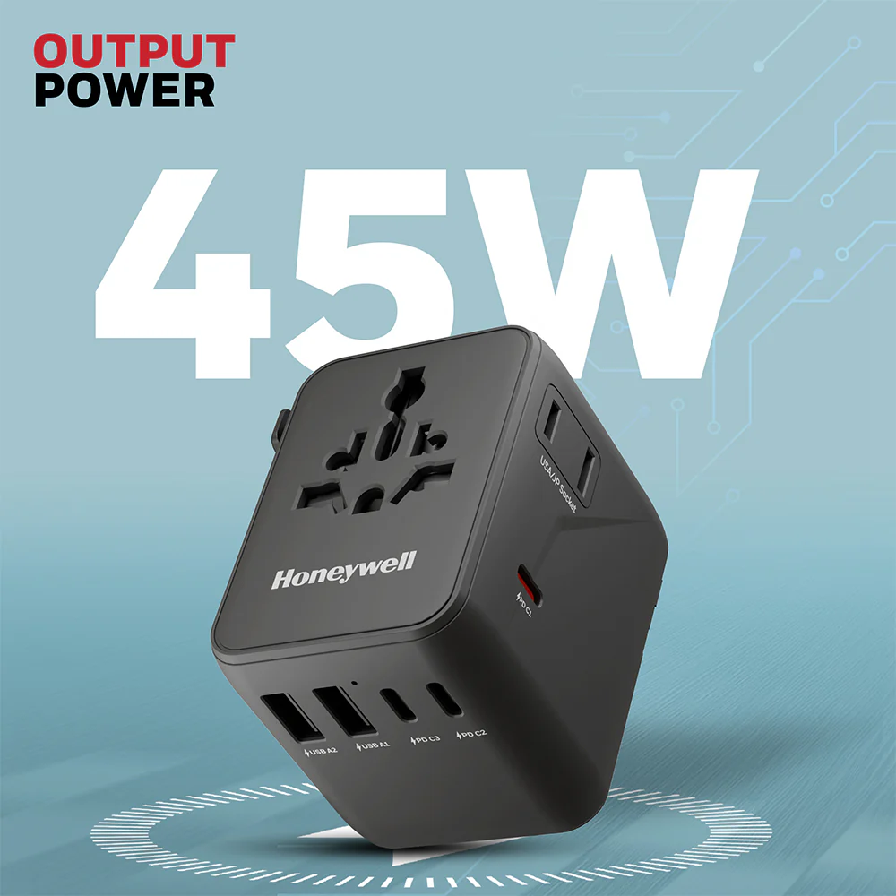 Honeywell Universal World Travel Adapter 45W (Black) - Image 4