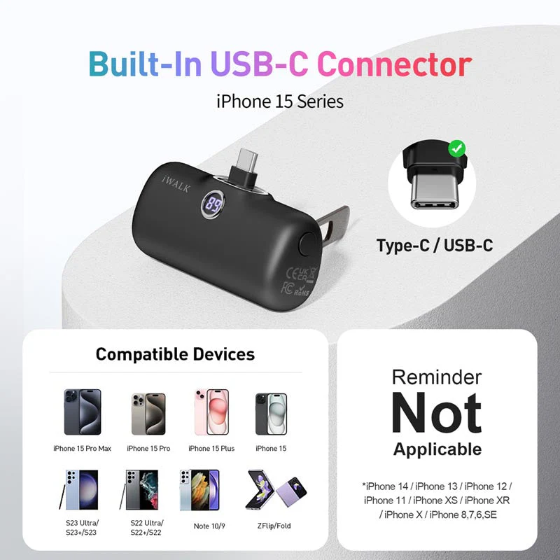 IWalk LinkPod Style 5000mAh Type C Power Bank with Foldable Stand (Black) - Image 3