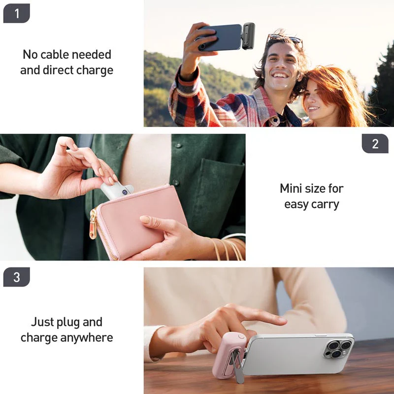 IWalk LinkPod Style 5000mAh Type C Power Bank with Foldable Stand (Pink) - Image 3