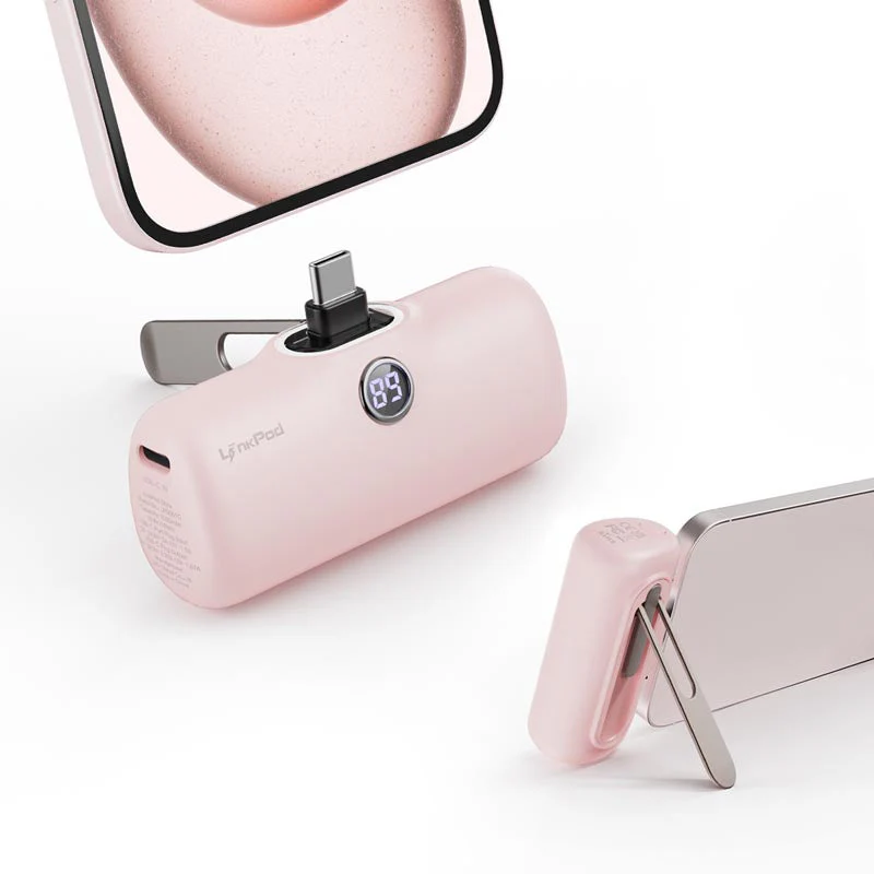 IWalk LinkPod Style 5000mAh Type C Power Bank with Foldable Stand (Pink) - Image 4