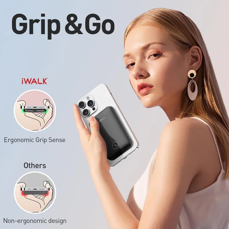 IWalk PowerGrip Slim 5000mAh Magnetic Wireless PowerBank for iPhone Black - Image 2