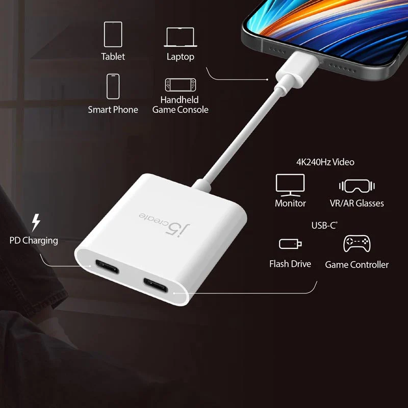 J5Create JCA164 USB-C to Dual USB-C with Video/Power Delivery - Image 5