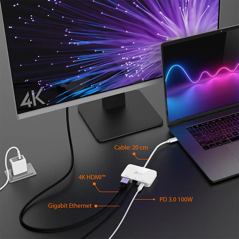 J5Create JCA351 USB-C to 4K HDMI Ethernet Adapter - Image 4