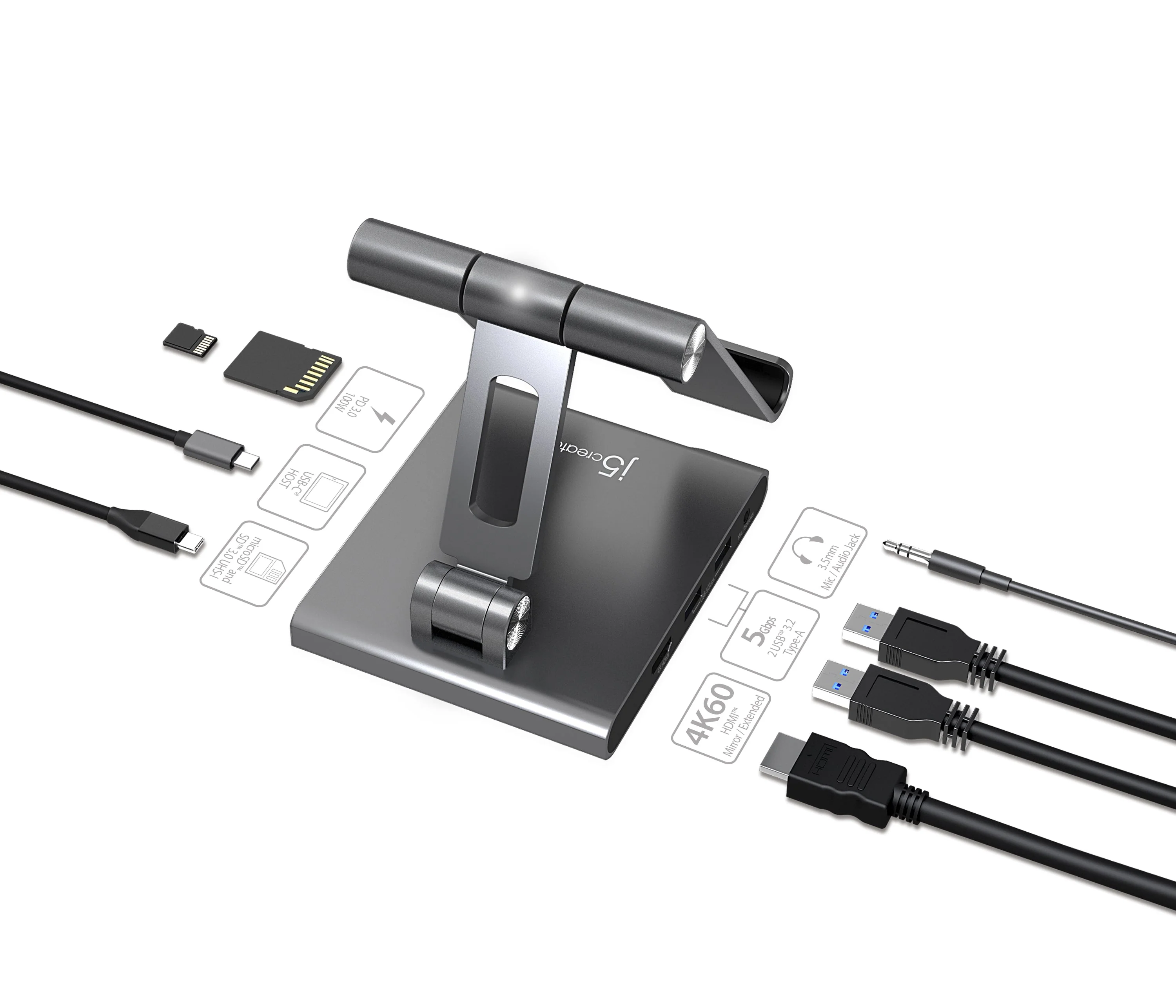 J5Create JTS224 Multi-Angle Stand with Docking Station for iPad Pro - Image 3