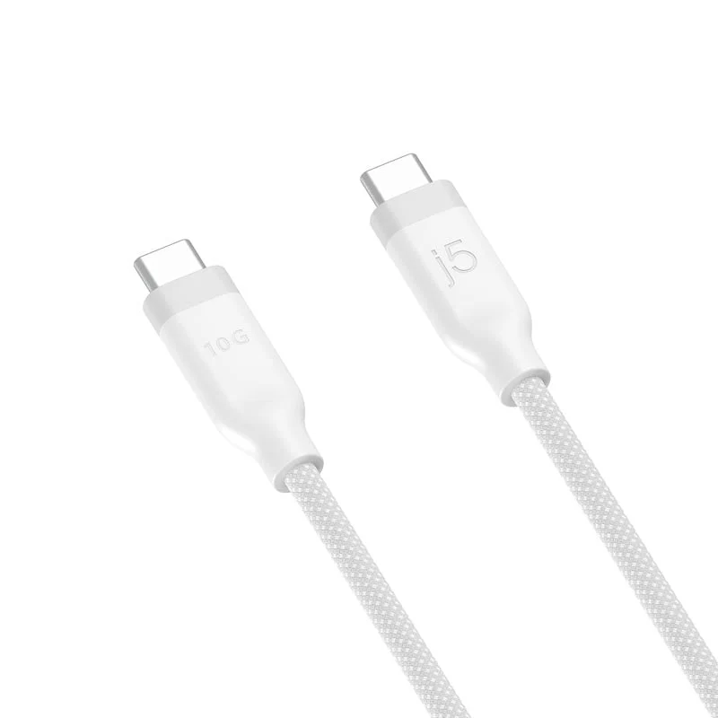 J5Create JUCX19L12W USB-C® 10Gbps/60W Ultra Soft Double-Braided Fast Charging Cable (White) - Image 3