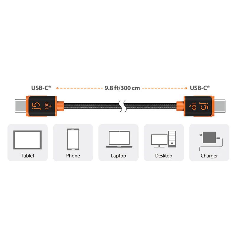J5Create JUCX25L30 USB-C 100W Sync & Charge Cable 3.0M - Image 3