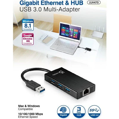 J5Create USB 3.0 Gigabit Ethernet & 3-Port HUB (JUH470) - Image 3