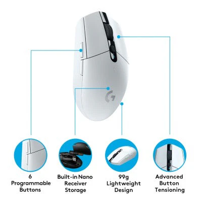 Logitech G304 LightSpeed Wireless Gaming Mouse (White) - Image 3