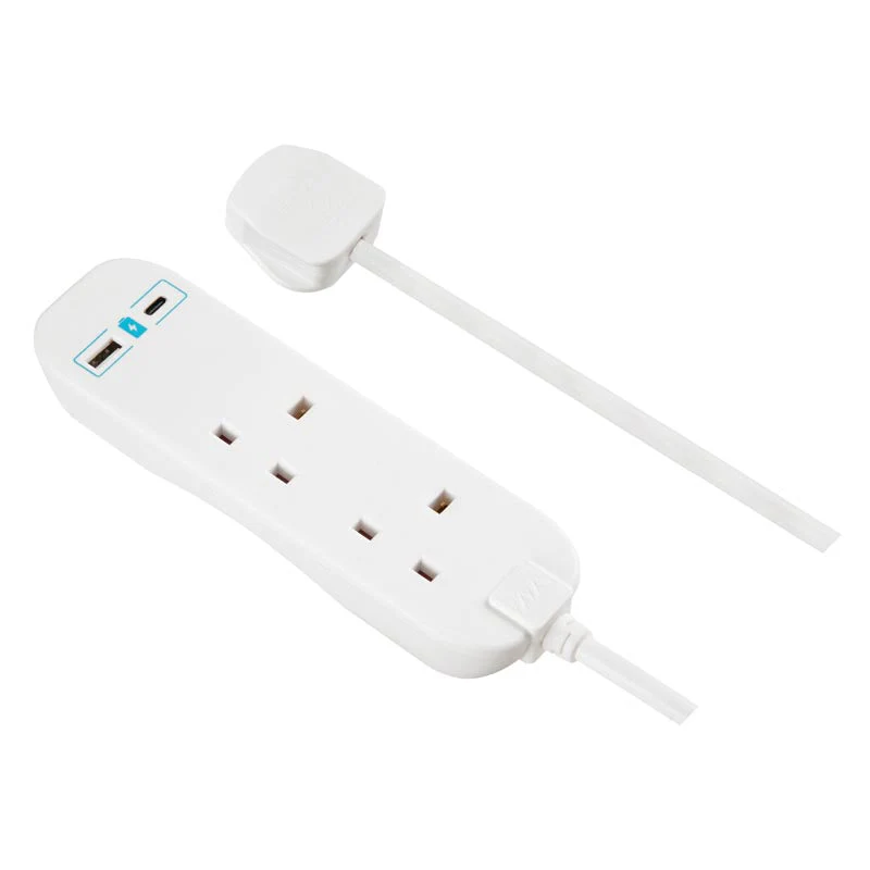 Masterplug BTGUAC102N 2Way 2M Extension Lead w USB A+C - Image 2