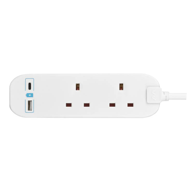 Masterplug BTGUAC102N 2Way 2M Extension Lead w USB A+C - Image 3