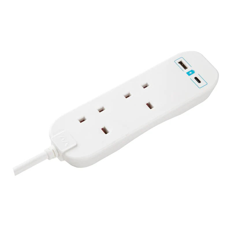 Masterplug BTGUAC102N 2Way 2M Extension Lead w USB A+C - Image 4