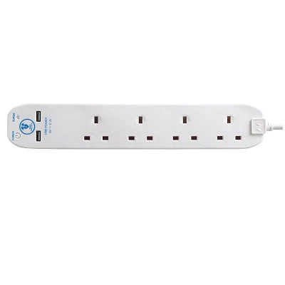 Masterplug SRGU42N-MPA Extension 4 Socket 2m + 2 USB 2.1A