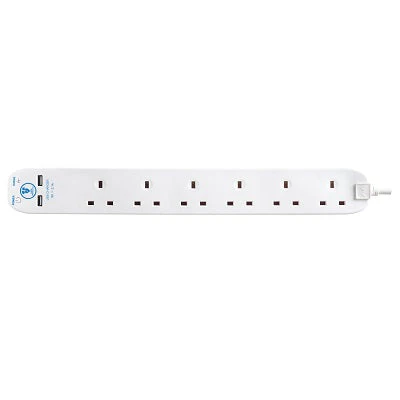 Masterplug SRGU62N-MPA Extension 6 Socket 2m + 2 USB 2.1A - Image 3