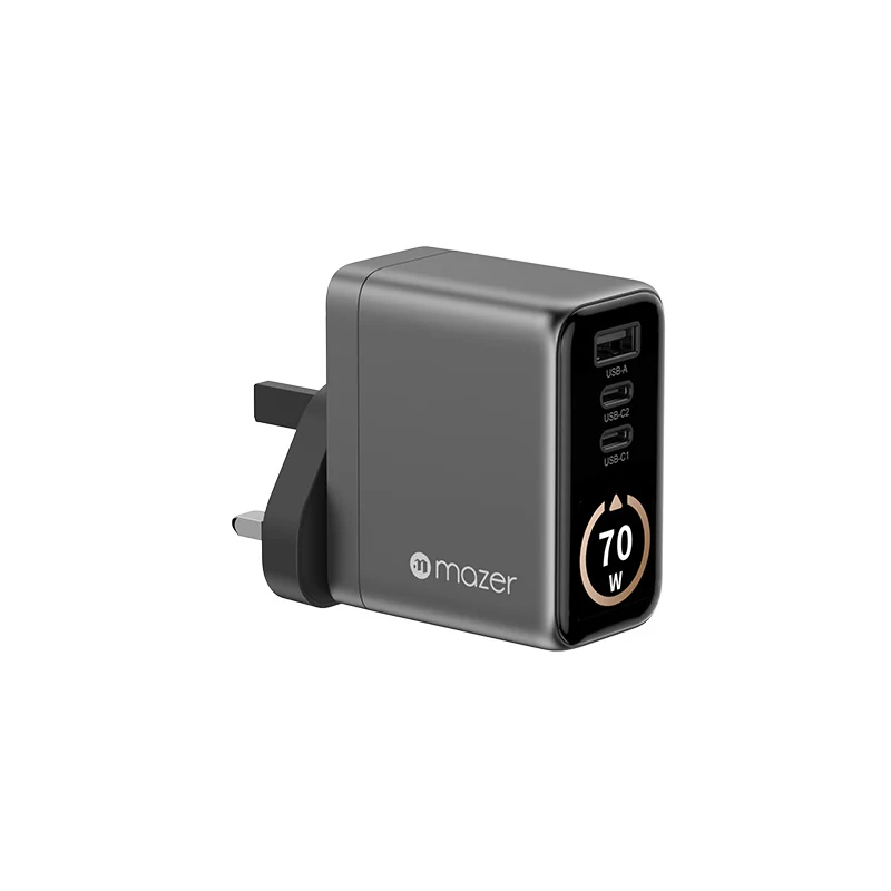 Mazer M-Ai-G70W-V7-BG/AiPrestige GaN PD70W 2C1A Travel Plugs (Black-Grey) - Image 4