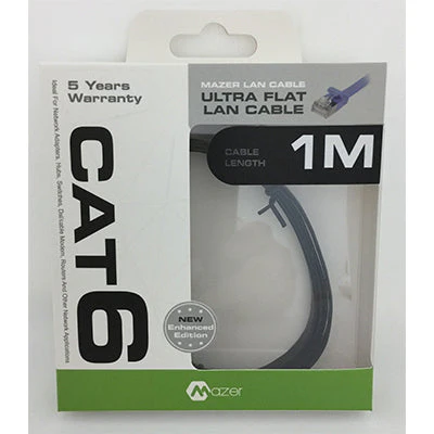 Mazer M-CAT6F100-BK Cat 6 Ultra Flat Lan Cable (1M) - Image 3