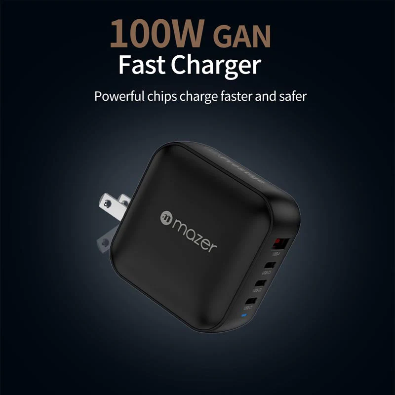 Mazer M-G100W-V5-BK PD100W 3C1A Travel Adapter with Changeable Plugs (Black) - Image 6