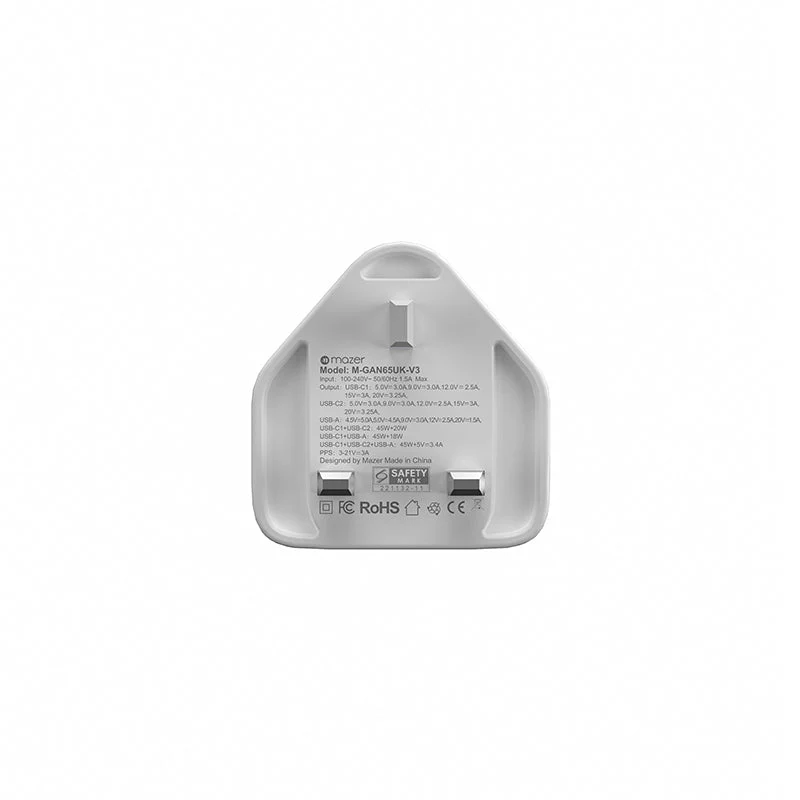 Mazer M-GAN65UK-V3-WH 65W 2C+1A UK Wall Charge (White) - Image 3