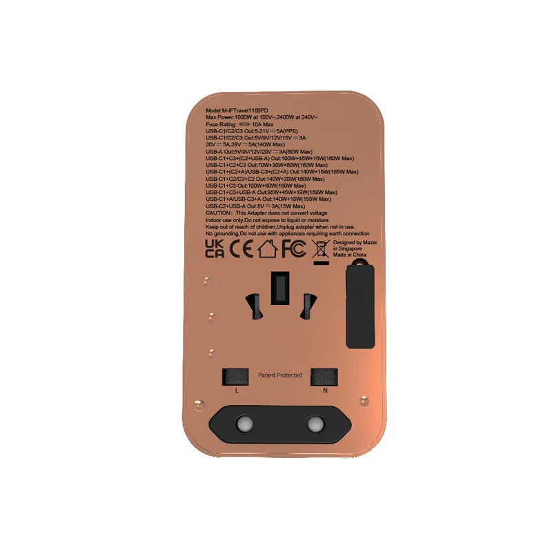 Mazer M-IFTravel1160PD-D PD160W 3C1A World Travel Charger (Desert Titanium) - Image 4