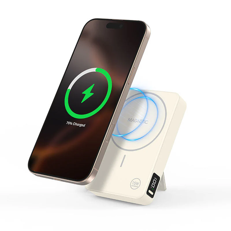 Mazer M-MagAir20-CM Magnetic 15W 10,000mAh PD30W with iStand Power Bank (Cream) - Image 3