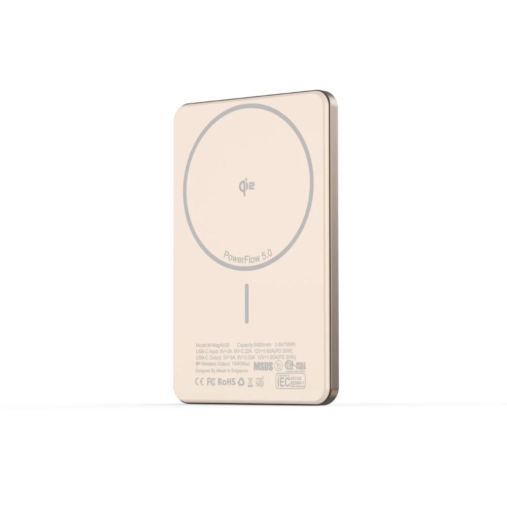 Mazer M-MagAir29-DT qi2 15W 5000mAh PD20W Ultra Slim Power Bank (Desert Titanium) - Image 5