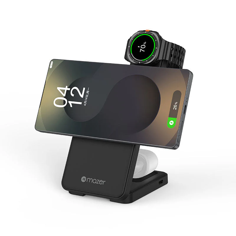 Mazer M-MagFold13S-BK Magnetic 3-in-1 Samsung Foldable Wireless Charging Stand (Black) - Image 3