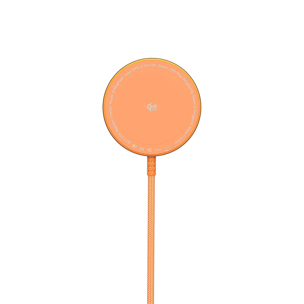 Mazer M-MagPad2 qi2.2 25W Wireless Charging Pad with 1.5M Cable (Sunset Orange) - Image 3