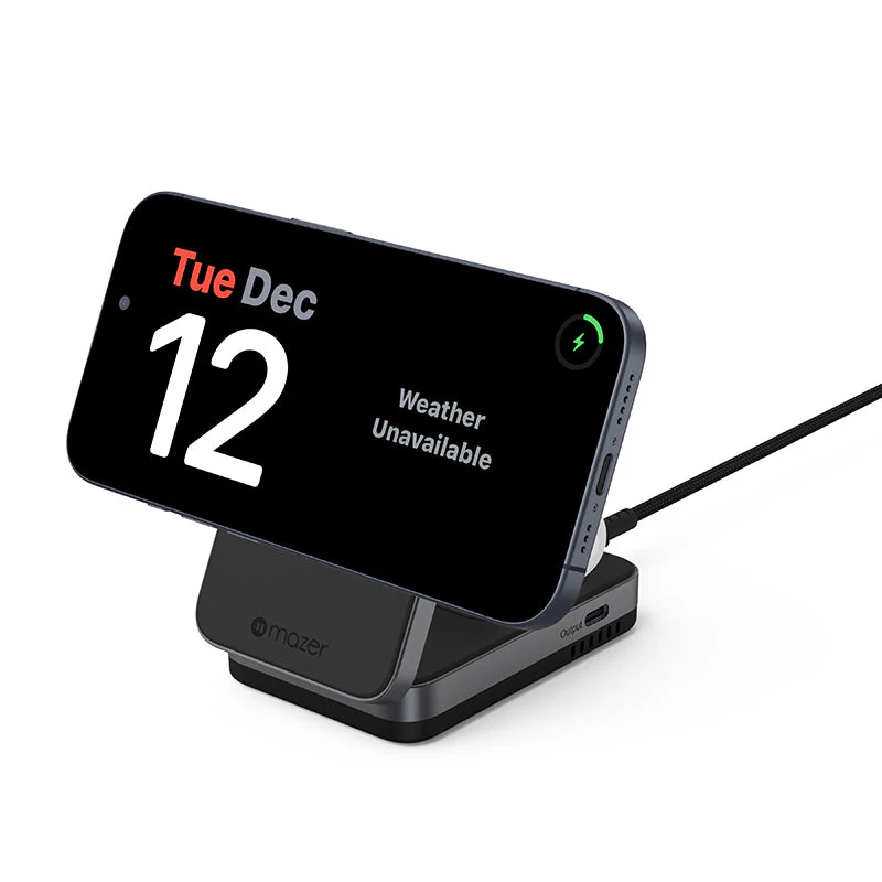 Mazer M-qi2-MagFold02-BK/Qi2 32W Wireless Foldable 2in1+USB-C PD12W Charger (Black) - Image 3