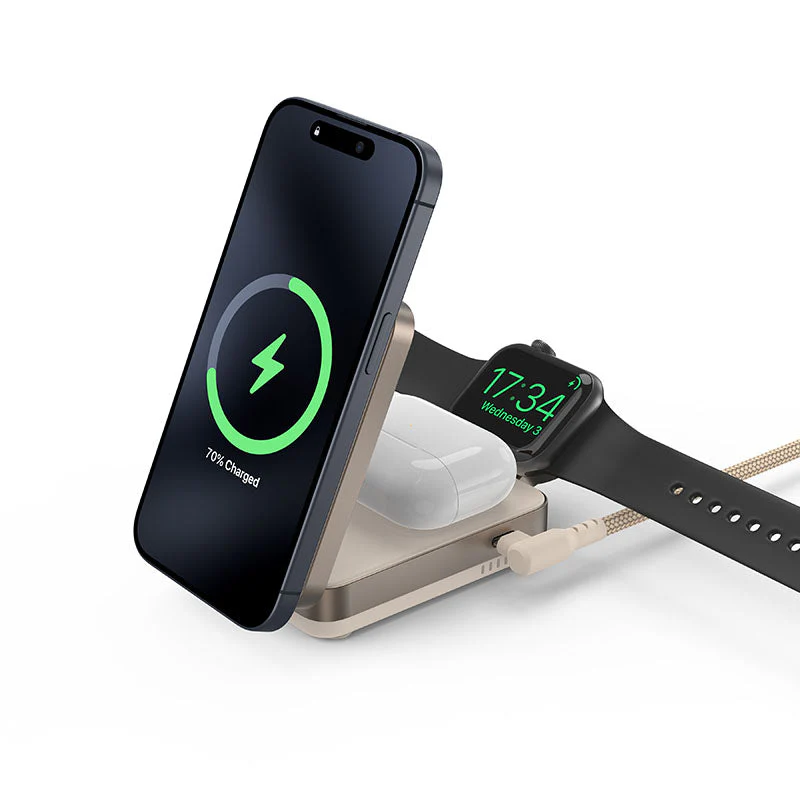 Mazer M-qi2-MagFold05-DT/Qi2 23W Foldable 3in1 Wireless Charger (Desert Titanium) - Image 2