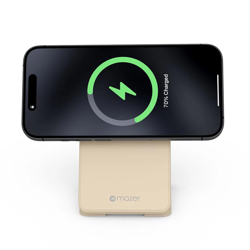 Mazer M-qi2-MagFold06-DT/qi2 25W Foldable 3-in-1 Wireless Charging Stand - Desert Titanium - Image 2