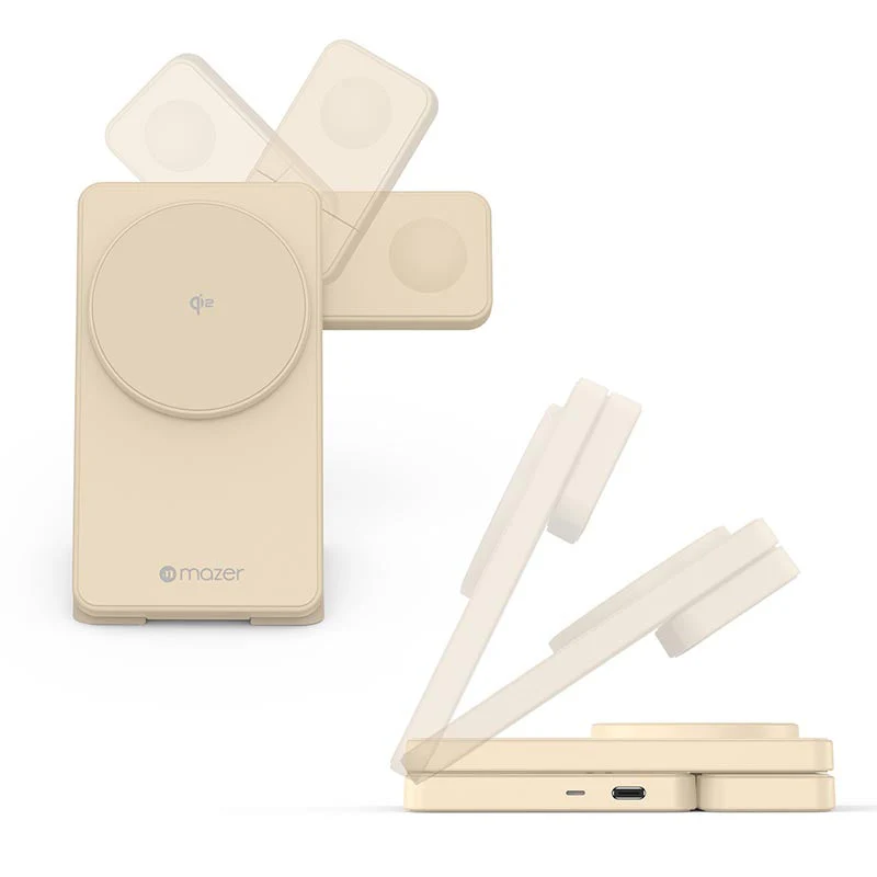 Mazer M-qi2-MagFold06-DT/qi2 25W Foldable 3-in-1 Wireless Charging Stand - Desert Titanium - Image 6