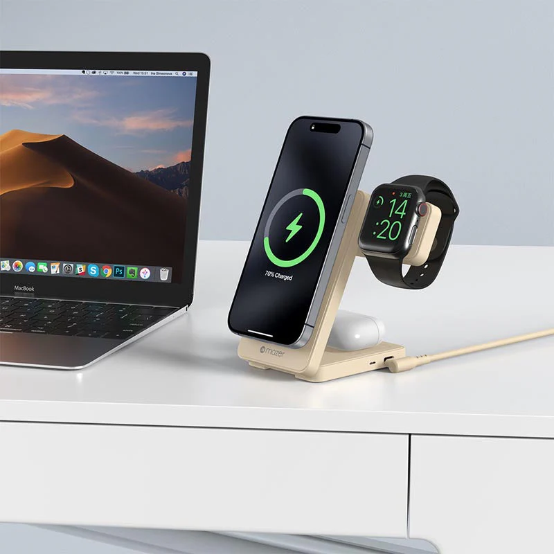 Mazer M-qi2-MagFold06-DT/qi2 25W Foldable 3-in-1 Wireless Charging Stand - Desert Titanium - Image 7